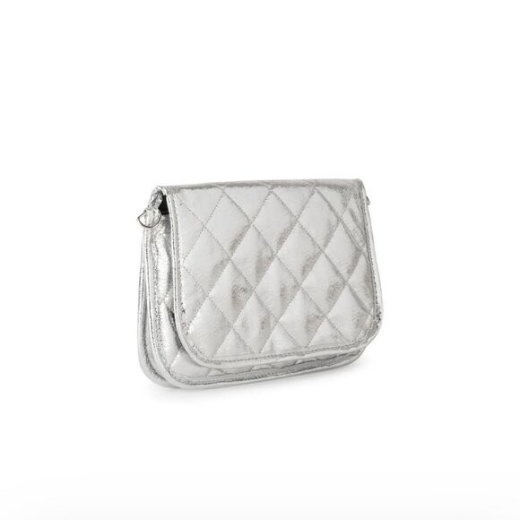 Silver Quilted Crossbody Bag Small Wallet on Chain Card Slots - NWT - Picture 7 of 7